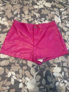SHEIN Hot Pink High Waist Faux Leather Shorts